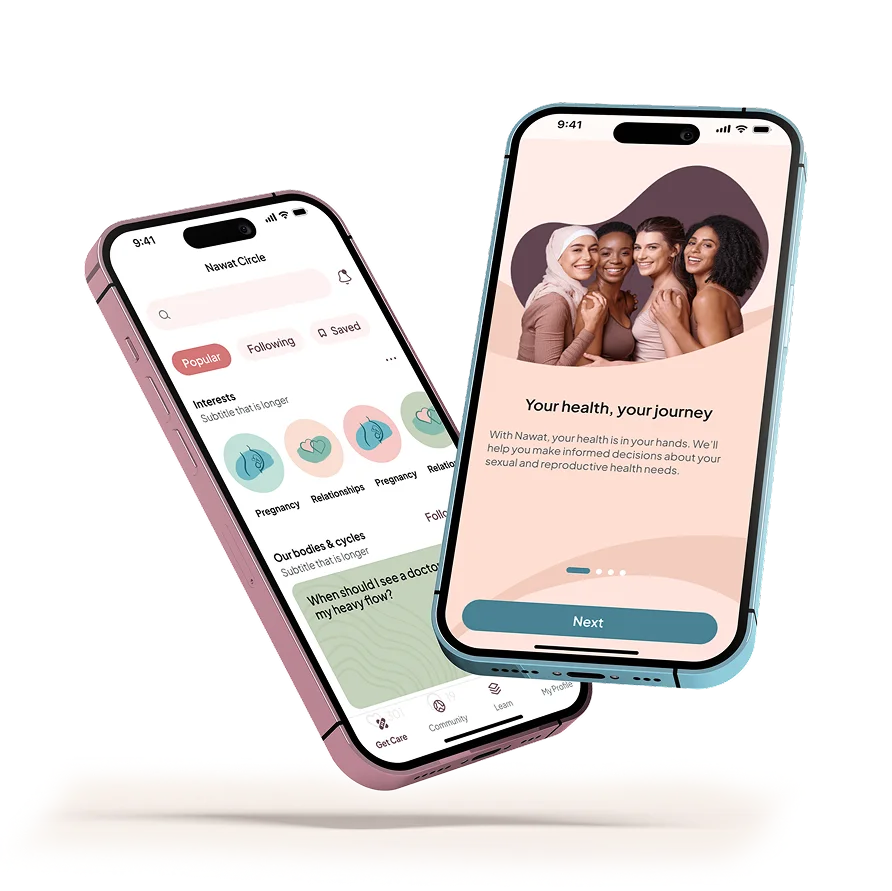 Nawat mobile app interface showing health features